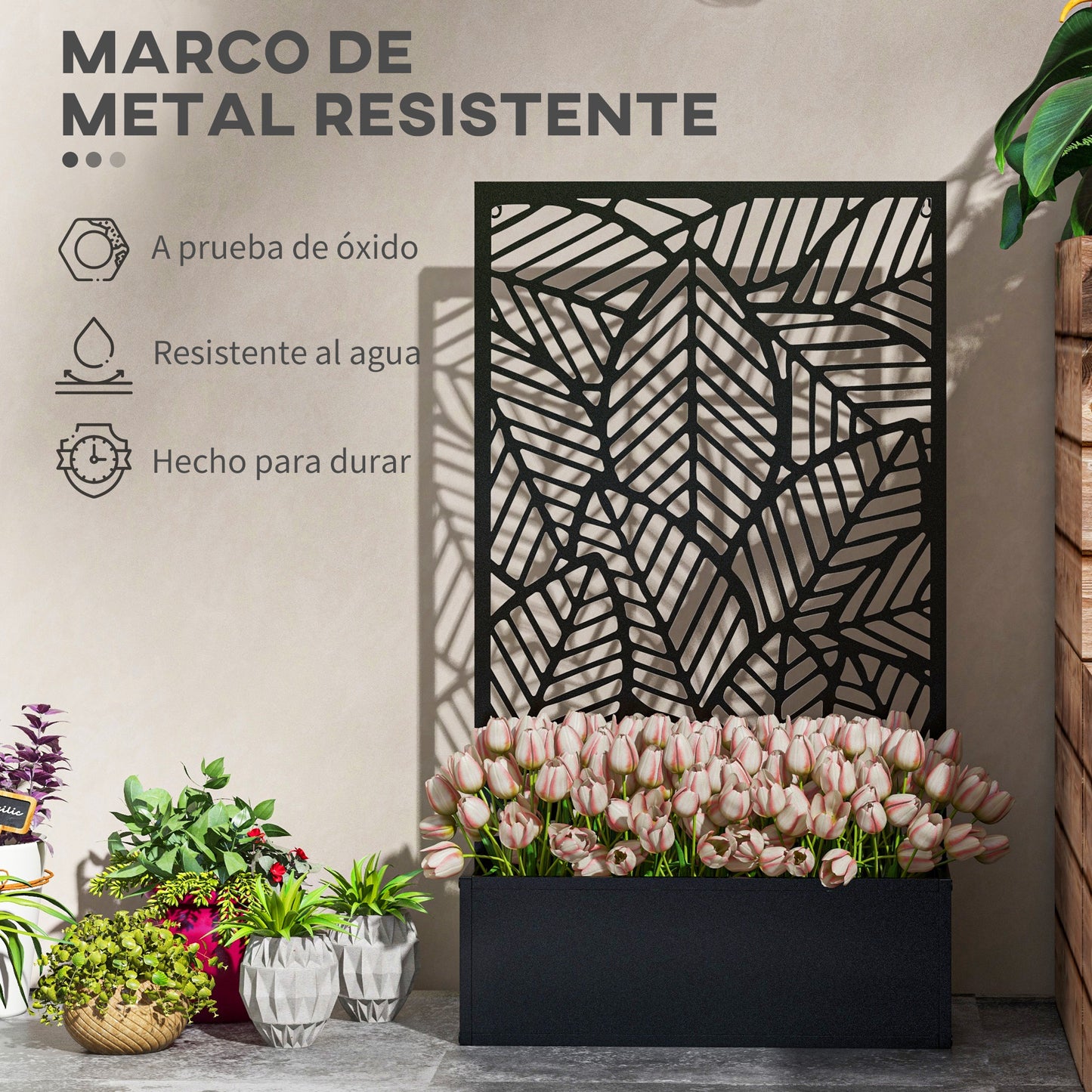 Outsunny Jardinera Con Biombo De Metal 61x23x113 Cm Negro_5