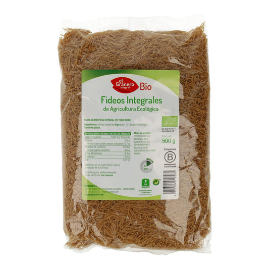 Fideos Finos Integrales de Trigo. El Granero. 500 g