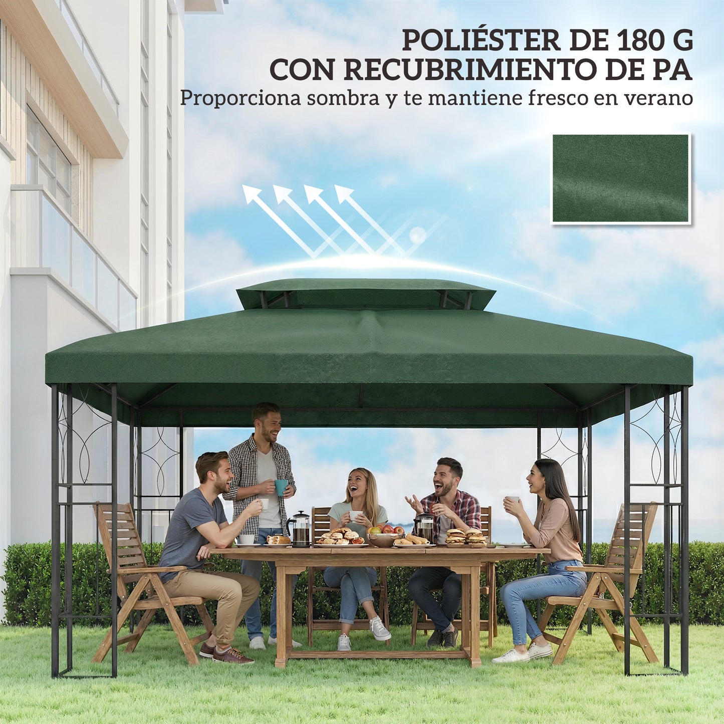 Outsunny Techo De Repuesto Para Cenador 4x3 M Con Techo Doble Anti-uv Verde_5