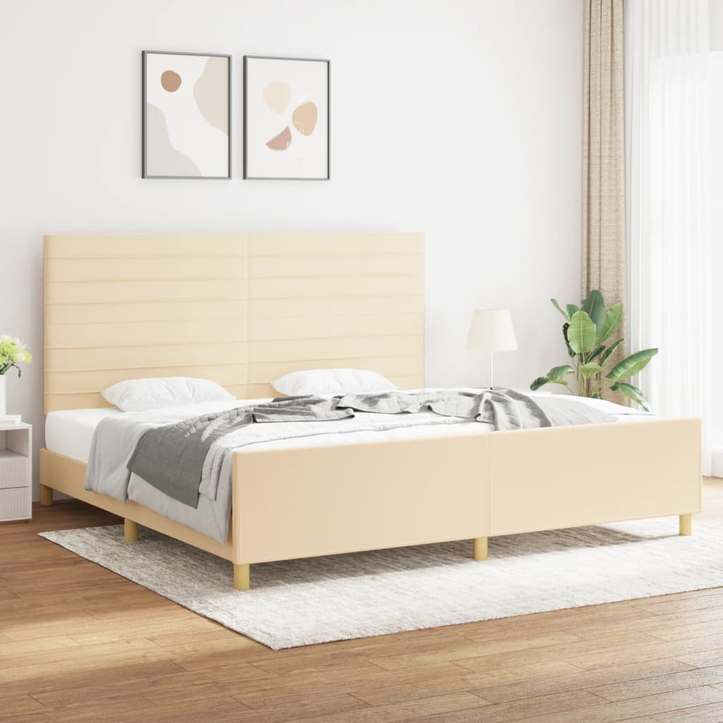 Estructura De Cama Con Cabecero De Tela Color Crema 200x200 Cm / Vetonek_5