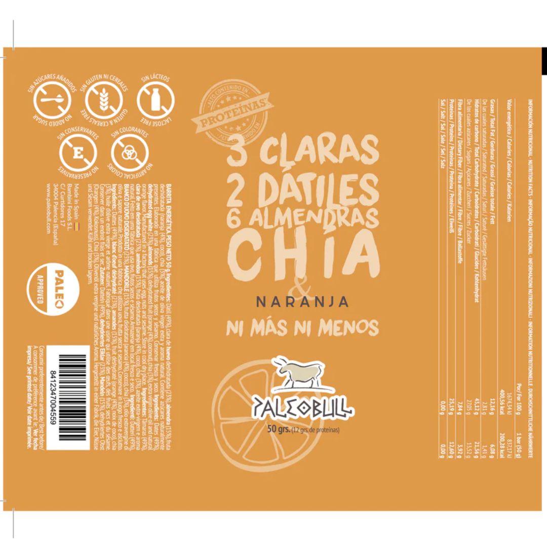 Barrita energética dátiles, almendras, Chia y naranja PaleoBull, 50 g