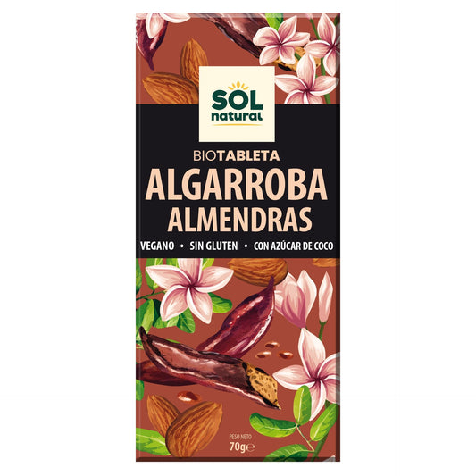 Chocolate vegano de algarroba con almendras bio Sol Natural 70 g