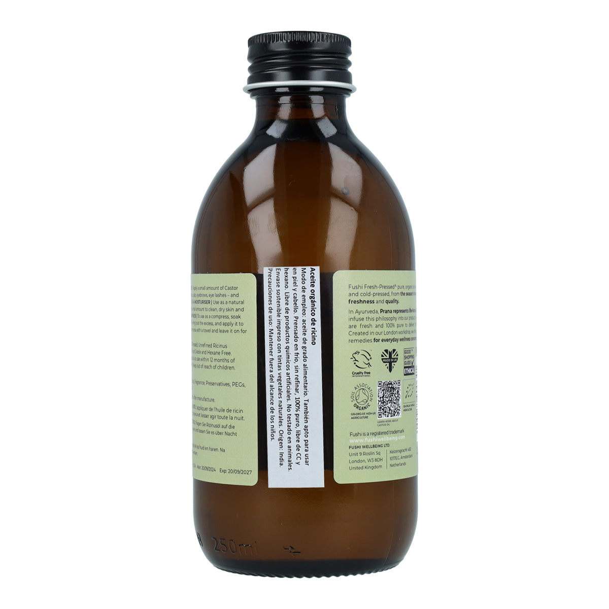 Aceite de Ricino BIO para el cabello virgen prensado en frío Fushi 250ml