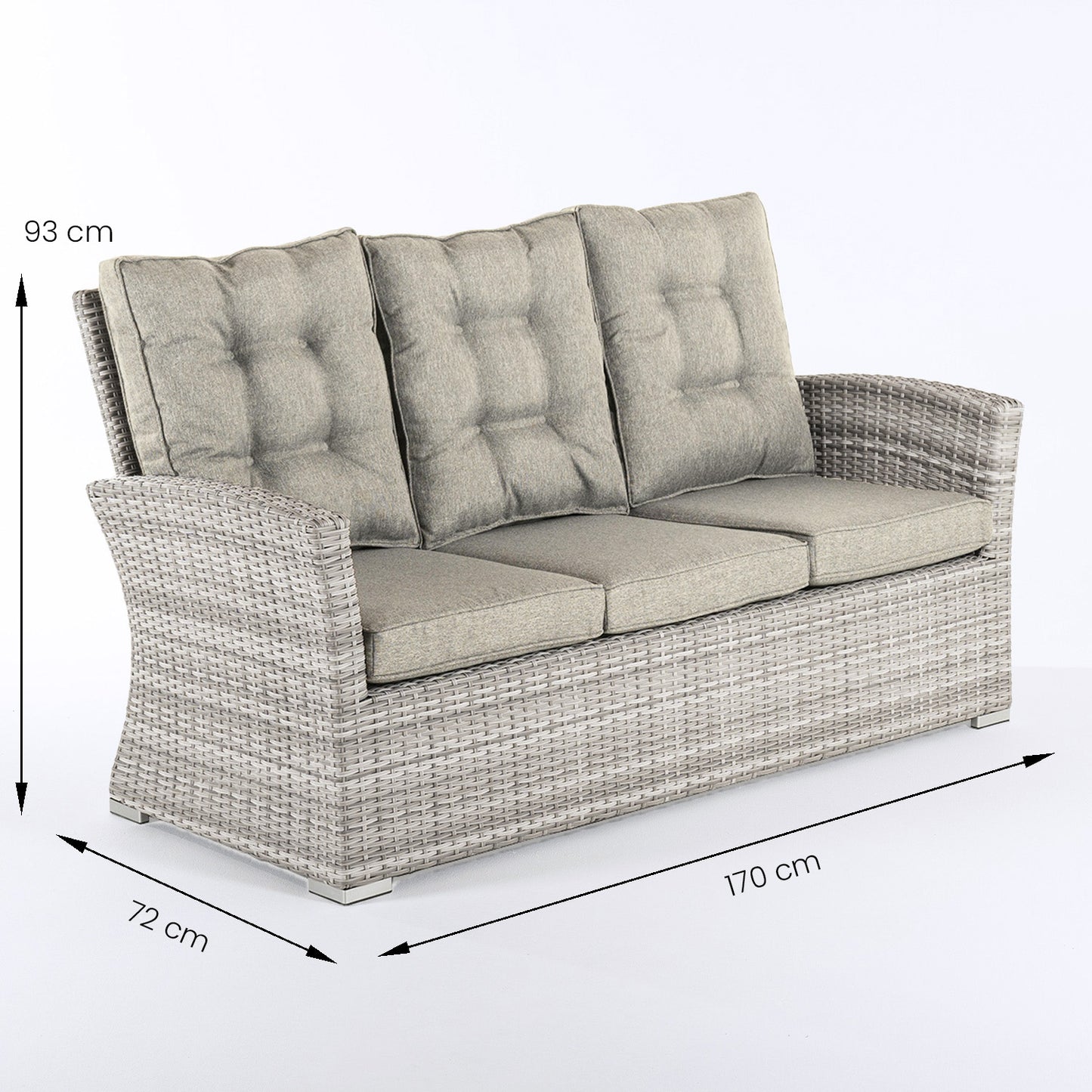 Sofá Duradero Aluminio, Ratán Sintético, Aluminio Y Ratán Sintético Plano, Color Gris Claro, Sofa:72x170x93_4