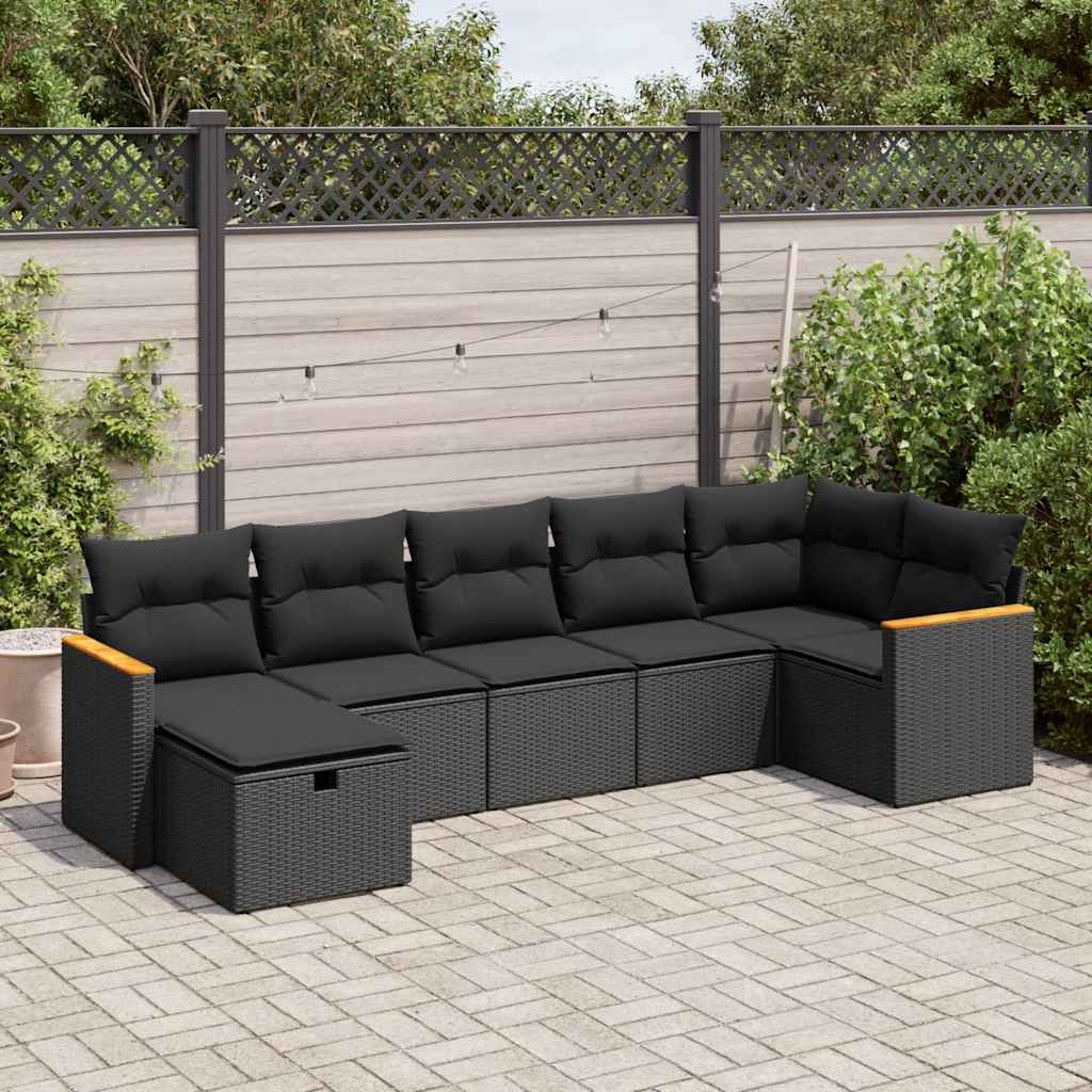 Set De Sofás De Jardín 7 Pzas Con Cojines Ratán Sintético Negro / Vetonek_5