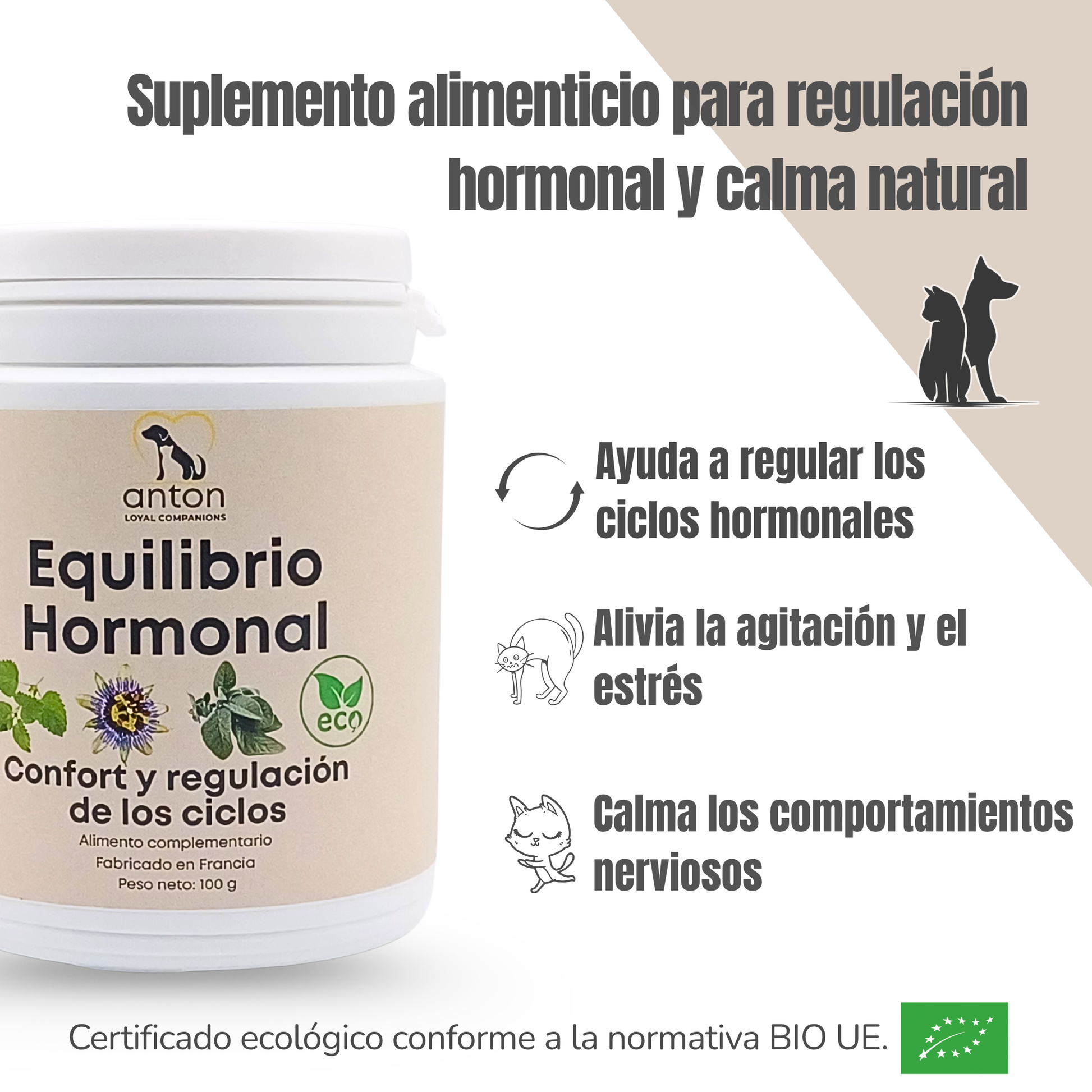Suplemento natural para perros y gatos – Fórmula Equilibrio Hormonal ECO 100 g