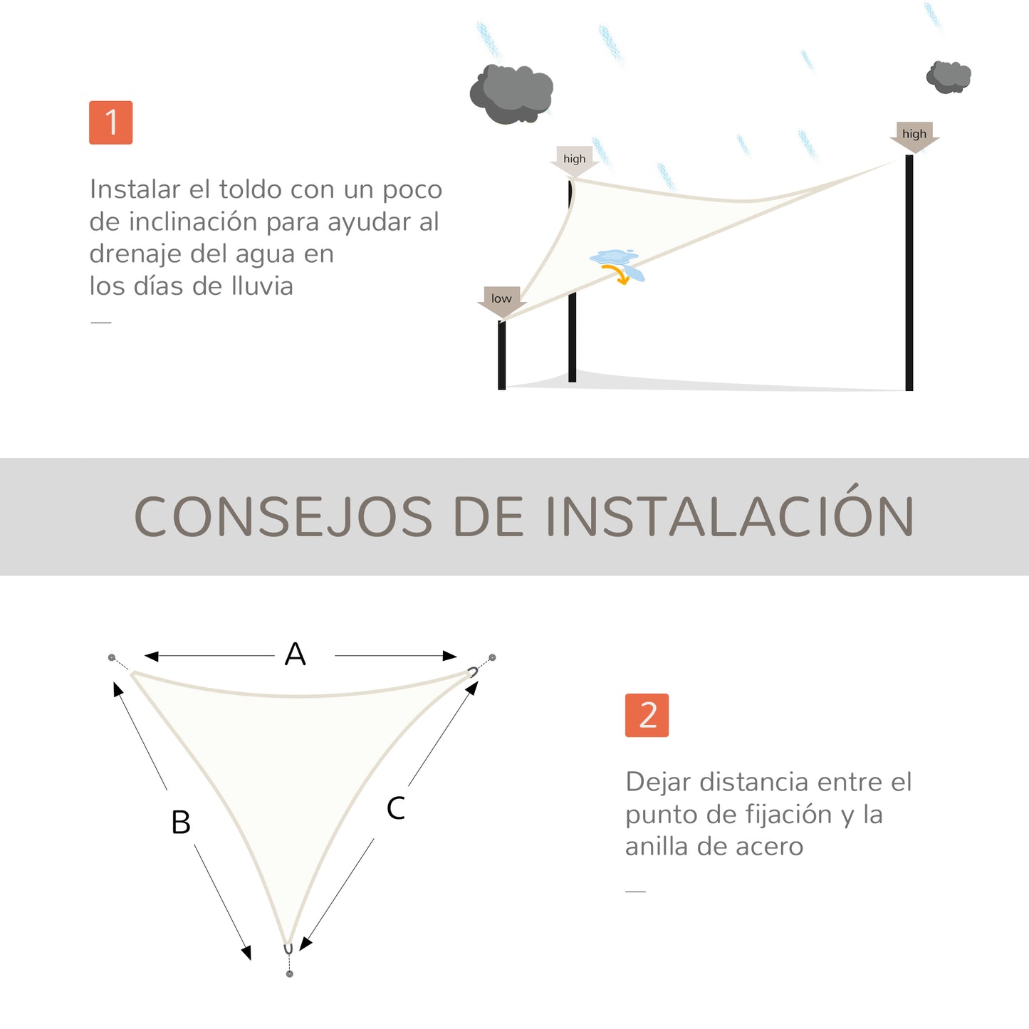 Outsunny Toldo Vela Sombrilla Parasol Triangular De Poliéster 160g/m² Crema_5