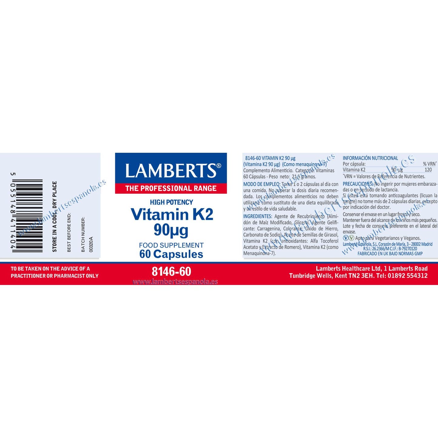 Vitamina K2 90mcg 60 Cap Lamberts