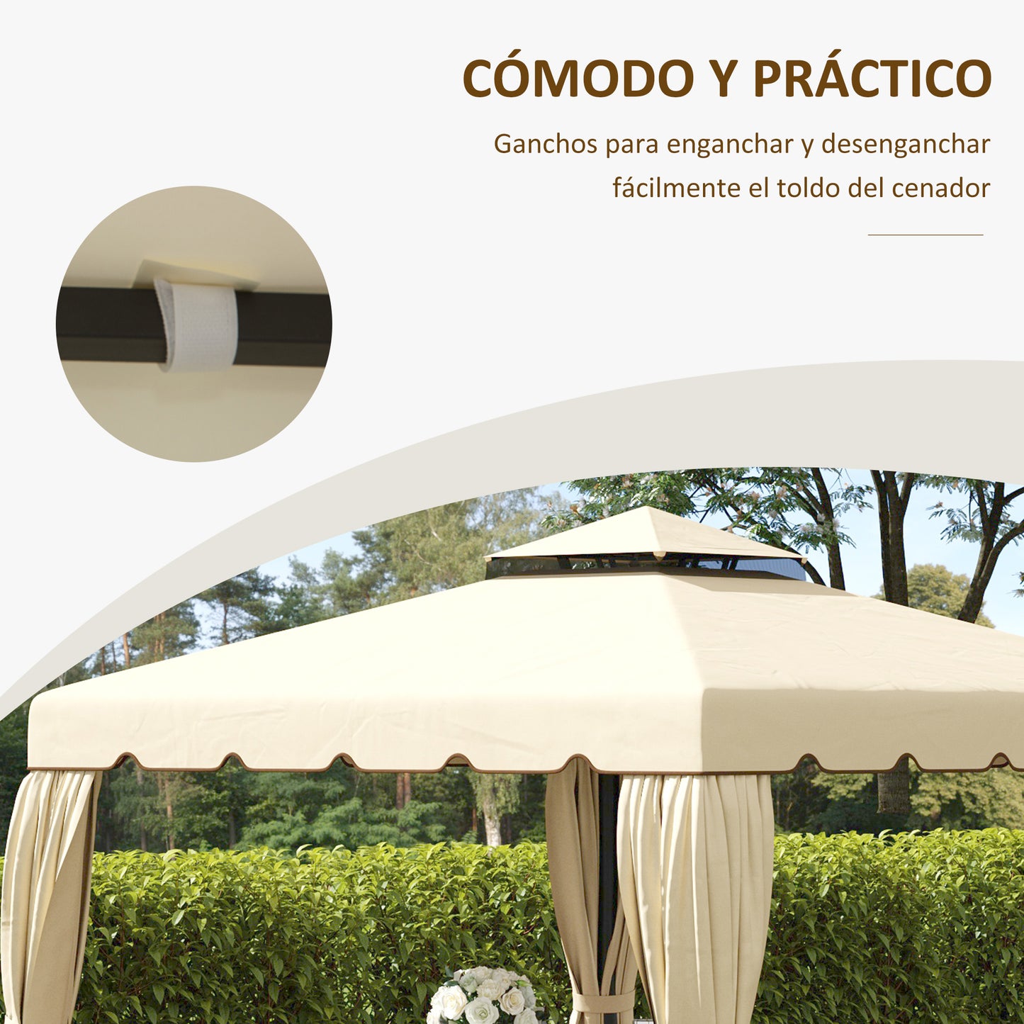 Outsunny Techo De Repuesto Para Cenador 3x3 M Con Doble Techo Beige_5