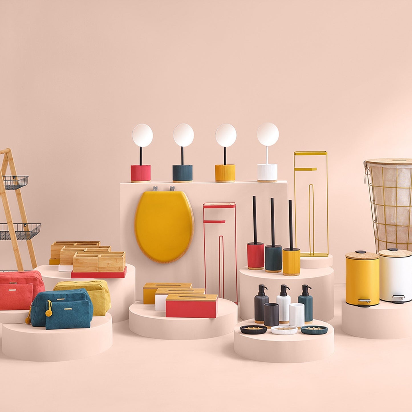 Cubo Pedal 3 L Con Tapa Bambú Moderno Blanco_3