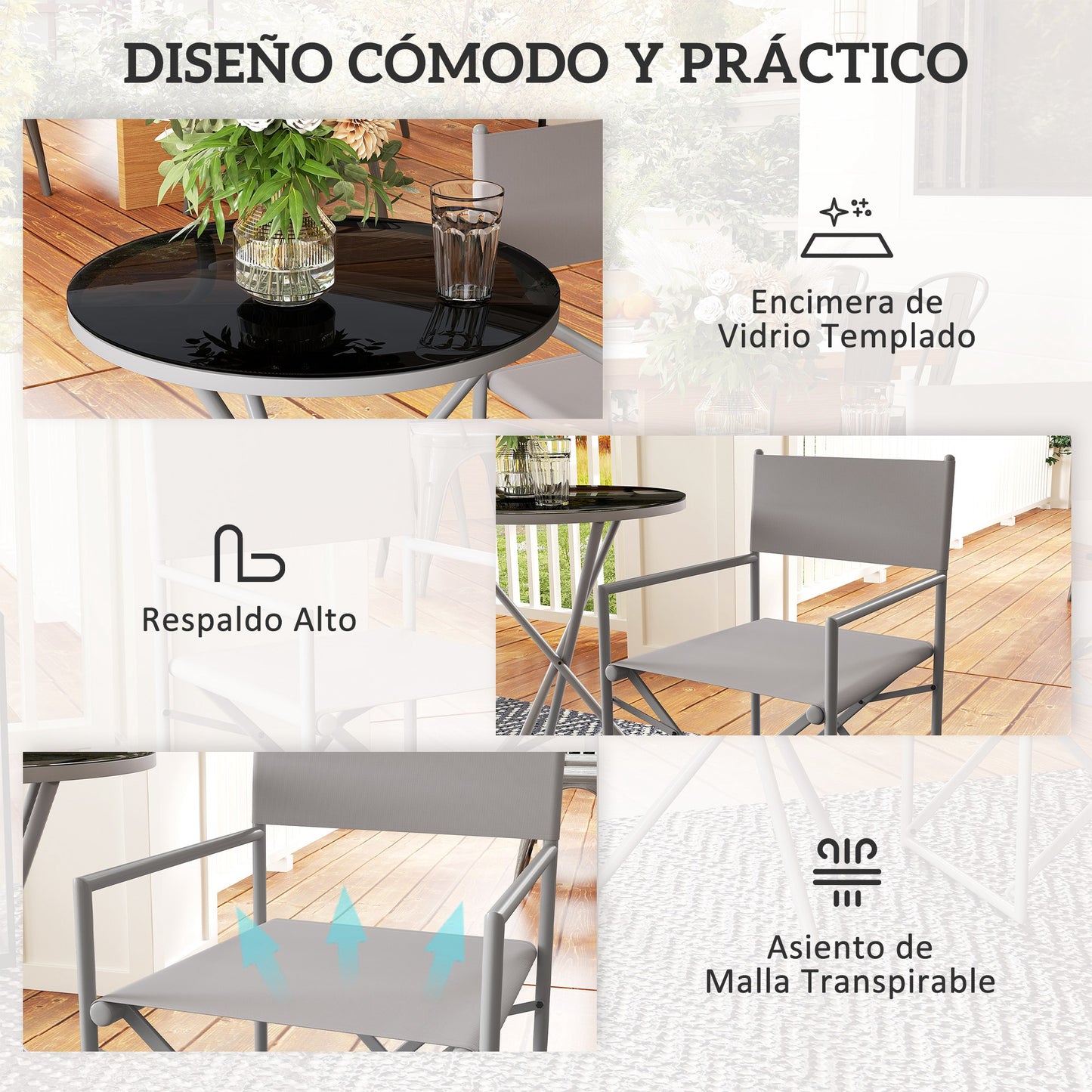 Outsunny Conjunto De Muebles De Jardín Con 2 Sillas Plegables Y Mesa Gris Oscuro_5