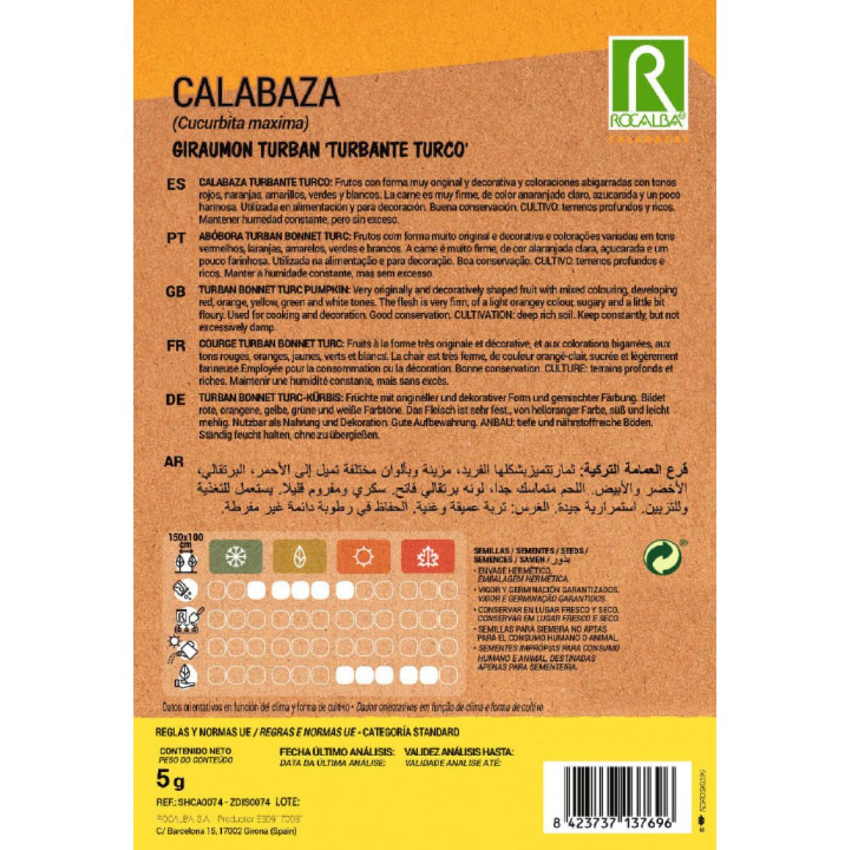 Semillas de Calabaza giraumont turban"turbante turco"