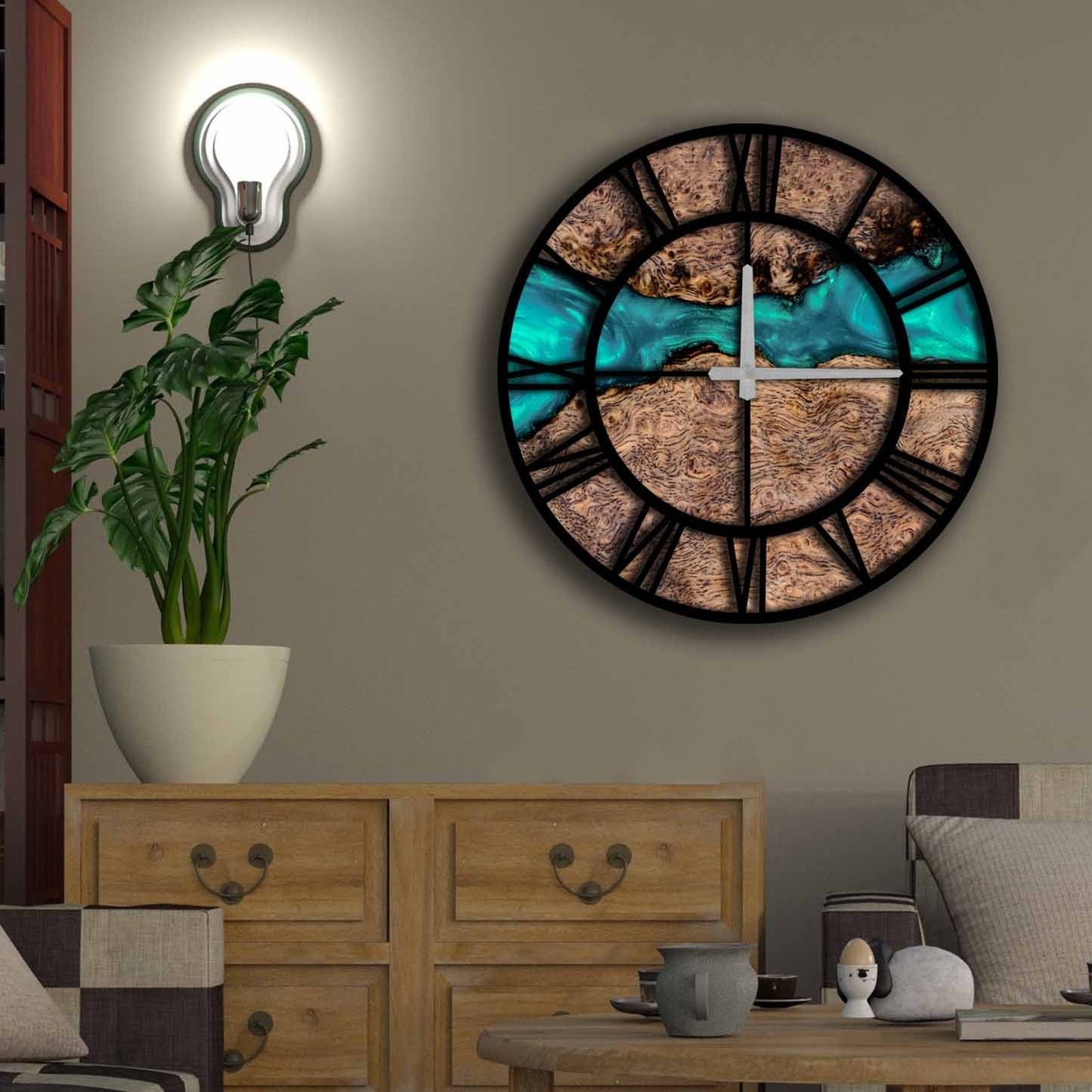 Reloj Mdf Azul Y Ocre_1