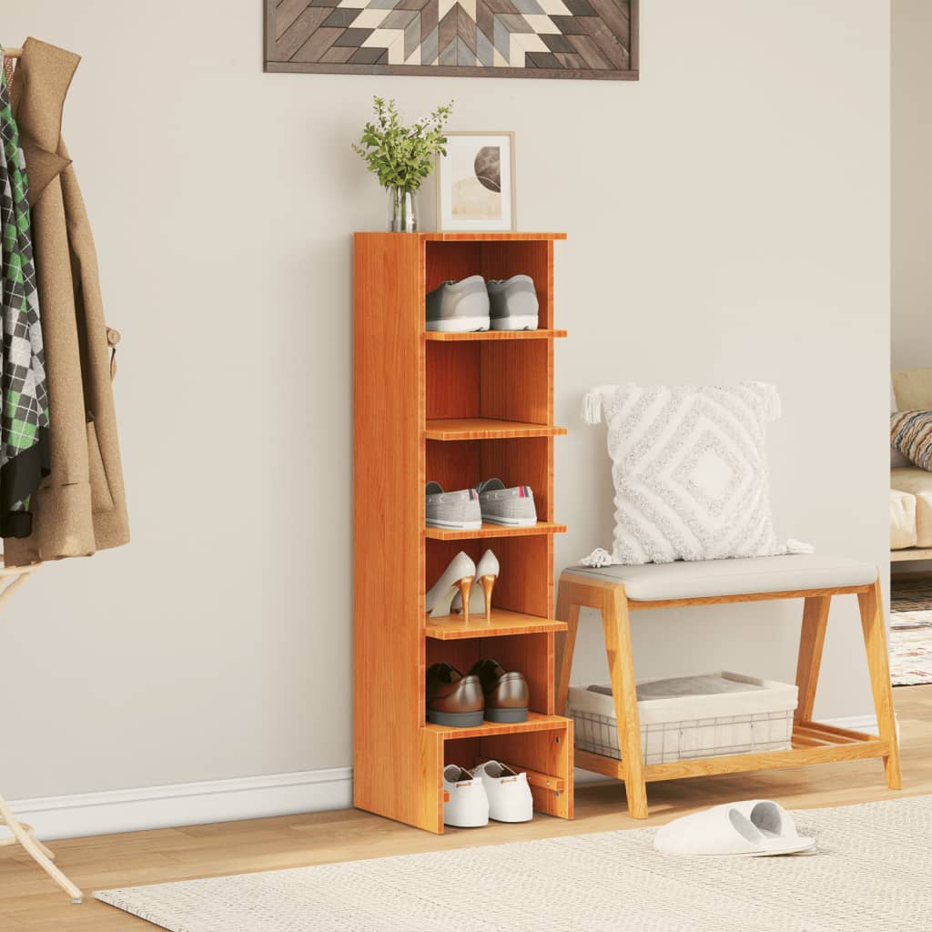 Mueble Zapatero Madera Maciza De Pino Marrón Cera 28x30x104 Cm / Vetonek_5