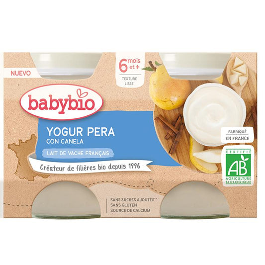 Yogur de Pera con Canela y Leche de Vaca 2 X 130gr Ecológica. Babybio