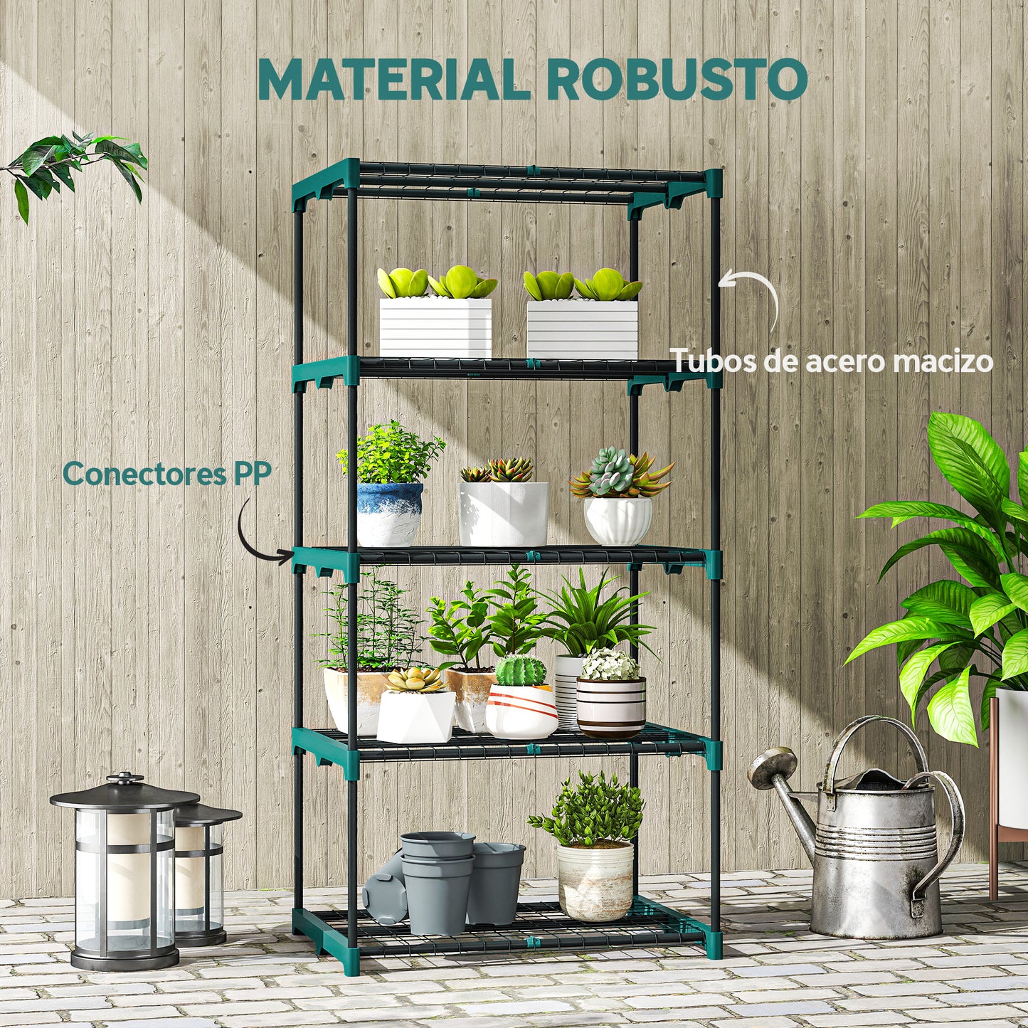 Outsunny Soporte Para Plantas De 5 Niveles De Acero 67x49x138 Cm Verde Oscuro_5