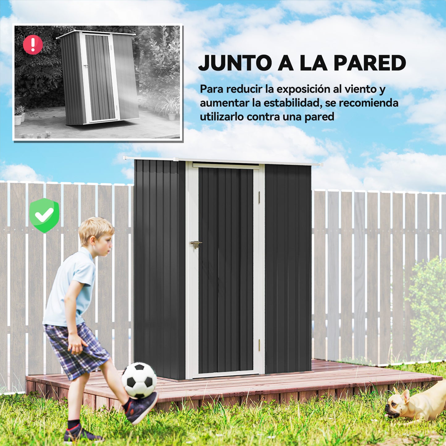 Outsunny Caseta De Jardín 1,07m² 142x86x189cm Metálico Con Puerta Gris_5