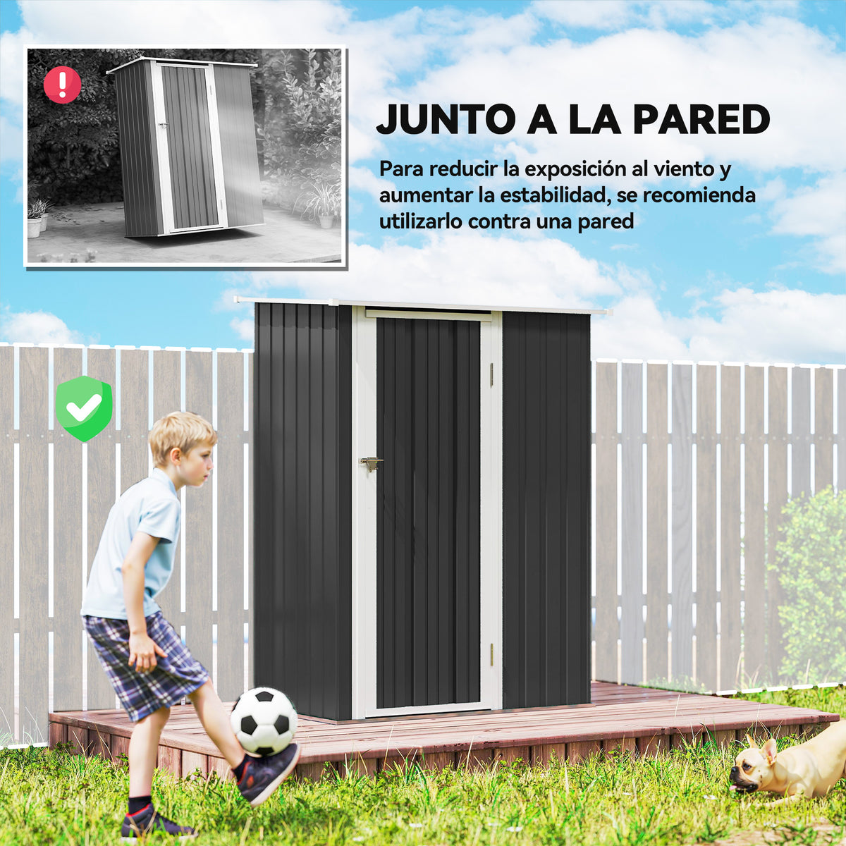 Caseta De Jardín Acero 1,07 M² Con Puerta Outsunny 142x84x189 Cm Gris_5