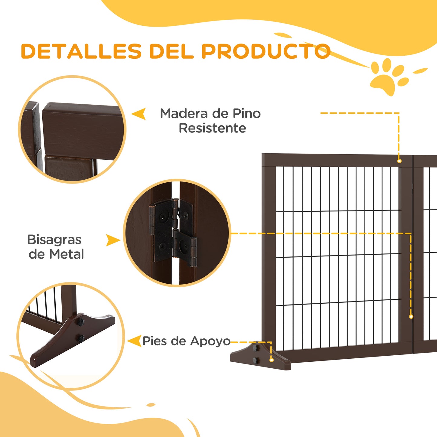 Pawhut Barrera Para Perros De 3 Paneles Con Patas De Apoyo 185x36x71 Cm Marrón_5