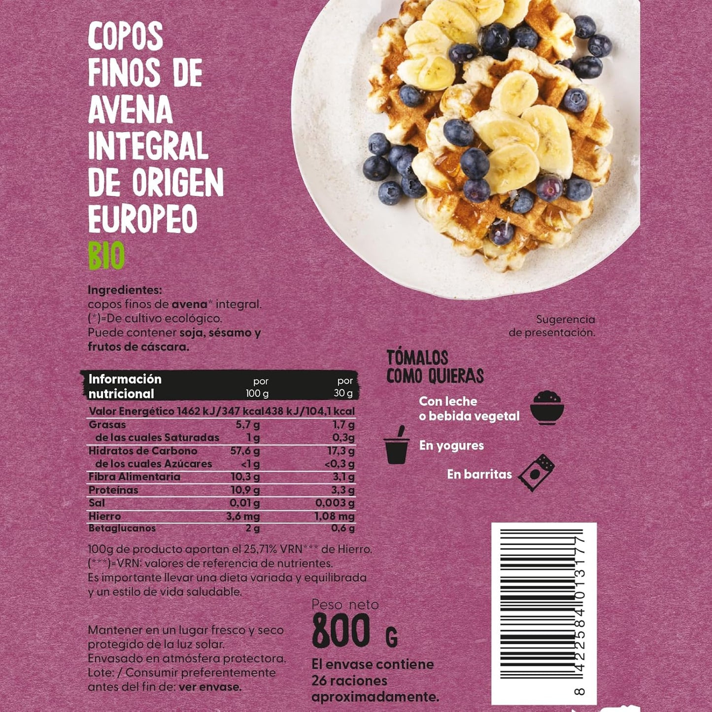 Copos Suaves De Avena Integral Bio Ecocesta 800 g