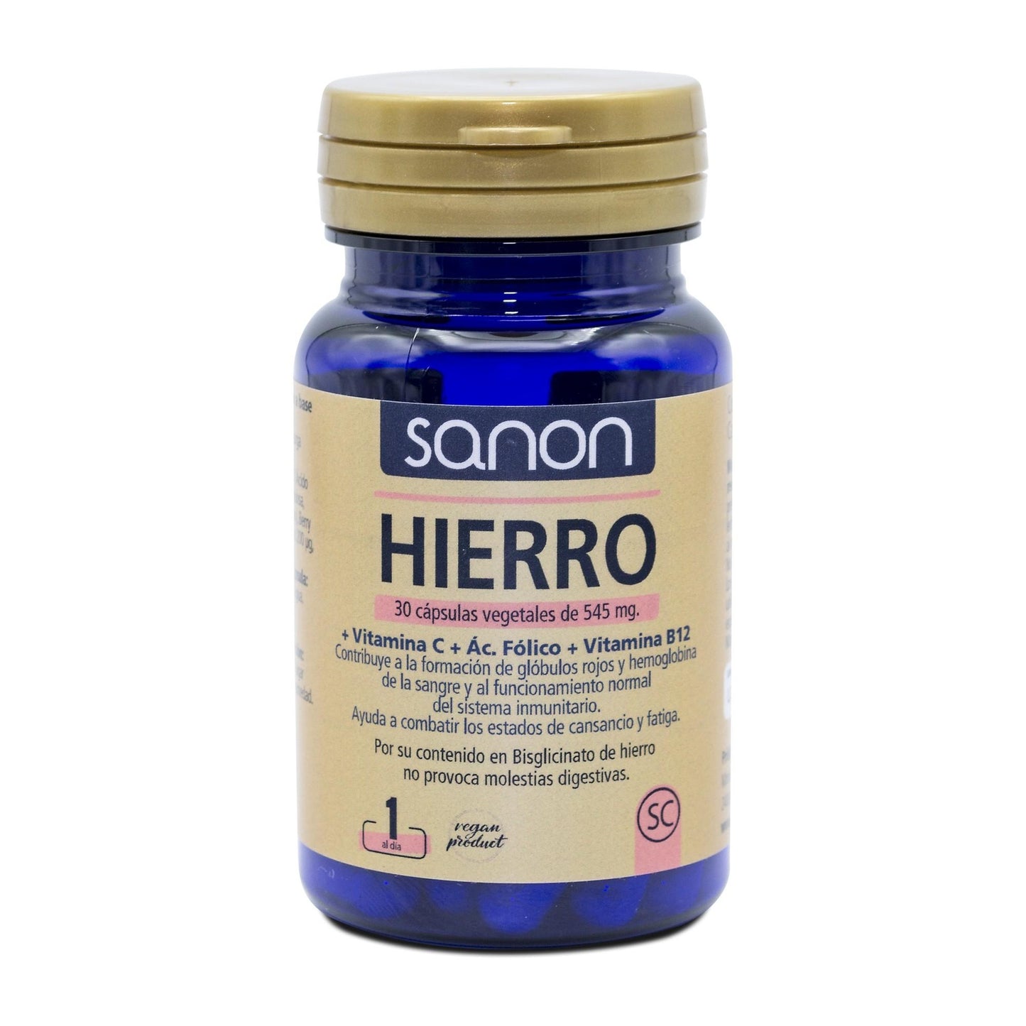 Hierro+Vitamina C+Ácido fólico+ Vitamina B12 SANON 30 cápsulas vegetales de 545 mg