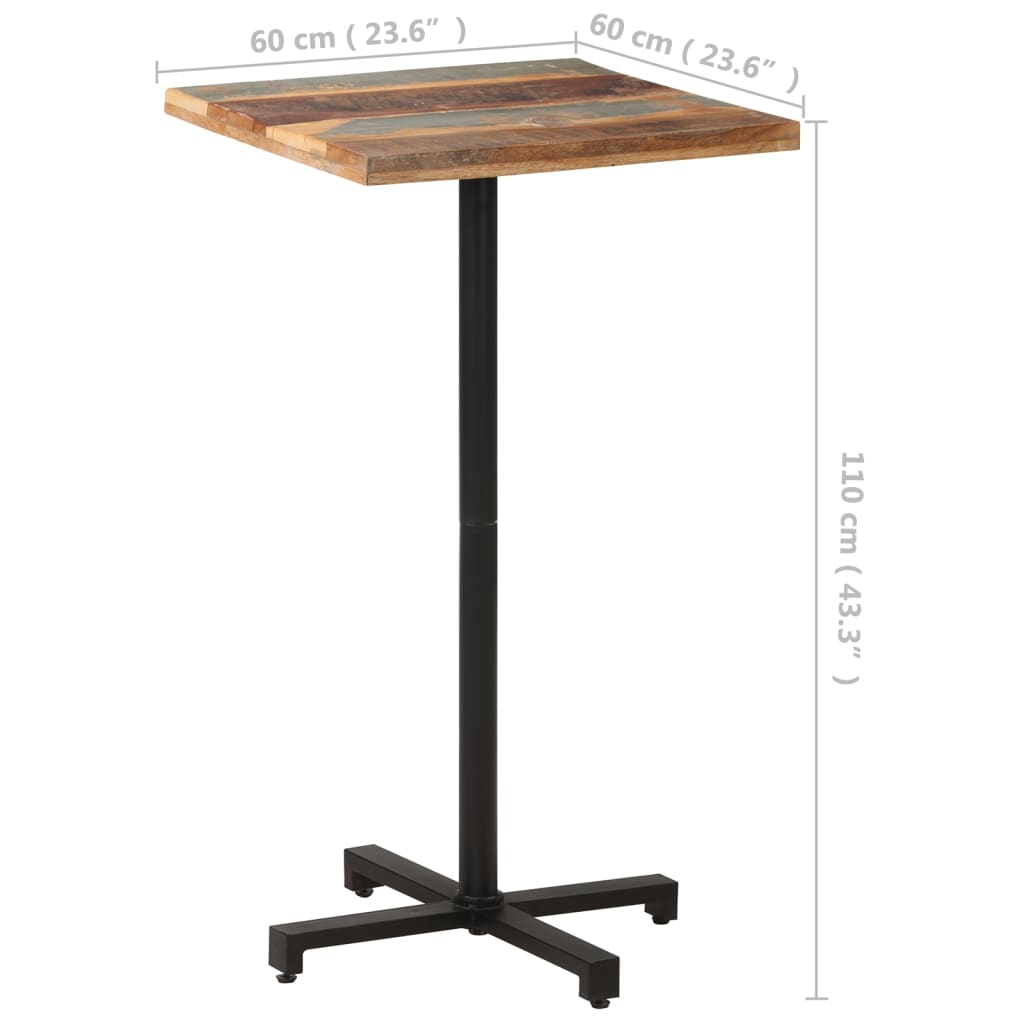 Mesa De Bistró Cuadrada Madera Maciza Reciclada 60x60x110 Cm_4
