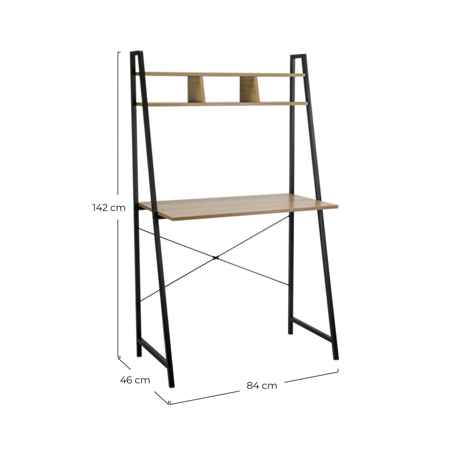 Escritorio Metálico Con Estantería Organizadora De Madera Oyam 142x84x46cm 7house_5