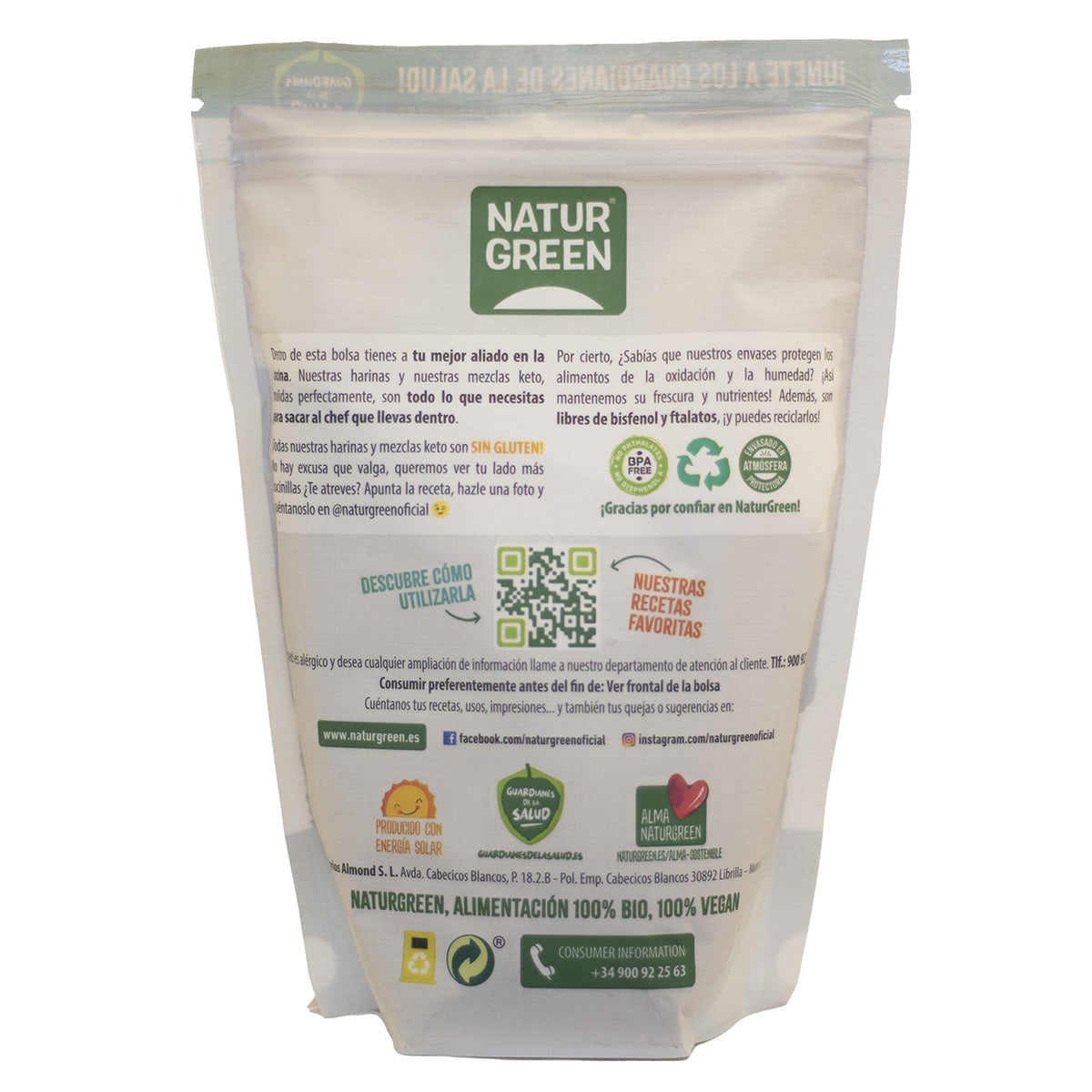 Harina de Algarroba Bio Sin Gluten NaturGreen 500 g