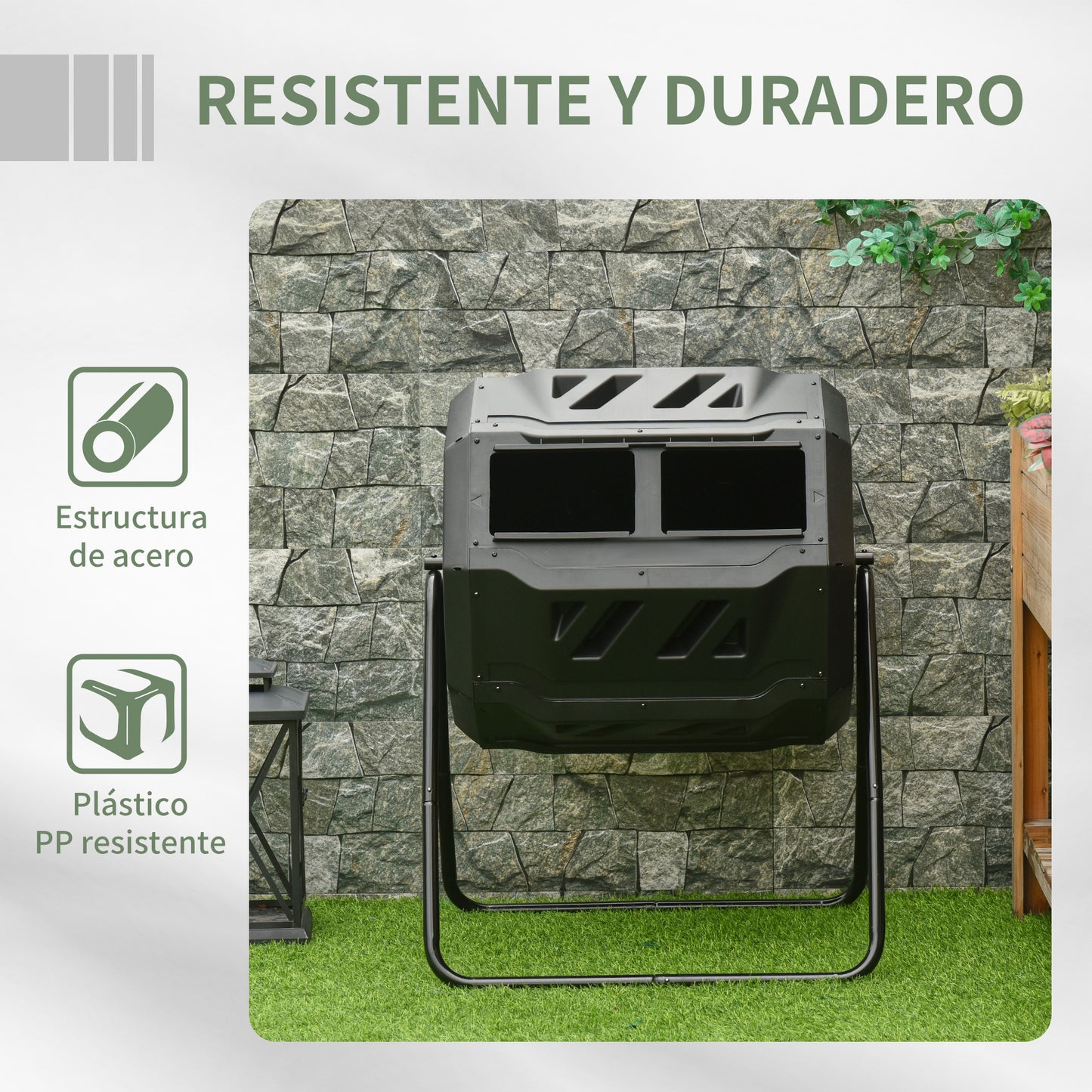 Outsunny Compostador De Tambor Giratorio 160l De Doble Cámara Marco De Acero_5