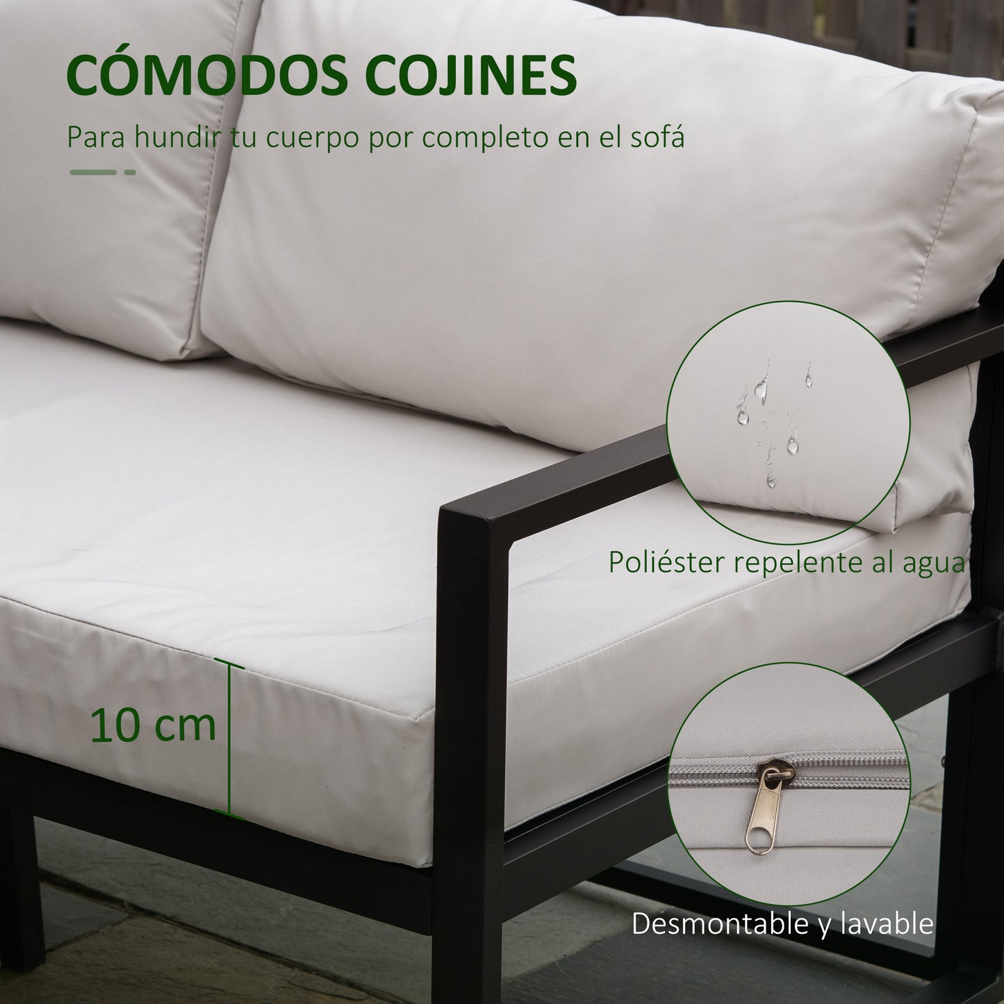 Outsunny Conjunto De Muebles De Jardín Con Mesa Sofá Doble Y Sofá De 3 Plazas_5