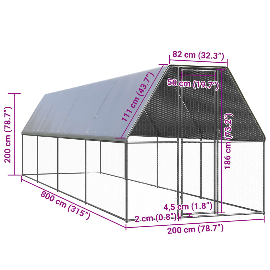 Vidaxl Jaula Gallinero De Exterior De Acero Galvanizado 2x8x2 M_4