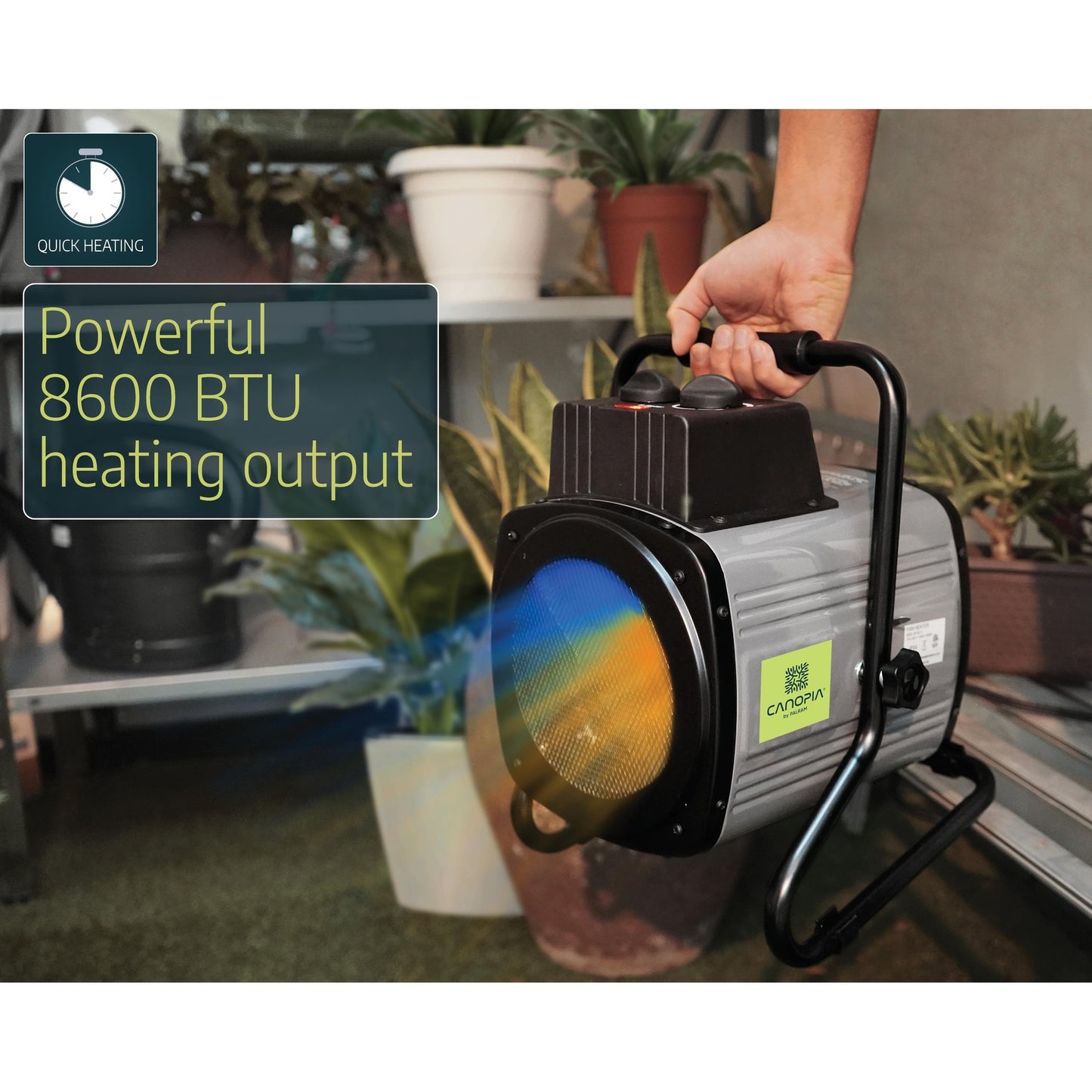 Calentador portatil para invernaderos resistente a salpicaduras con termostato 2400W