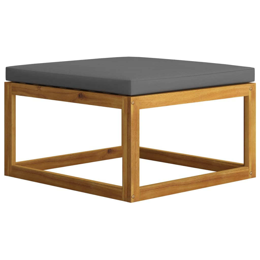 Vidaxl Reposapiés Con Cojín Gris Oscuro Madera Maciza De Acacia_4