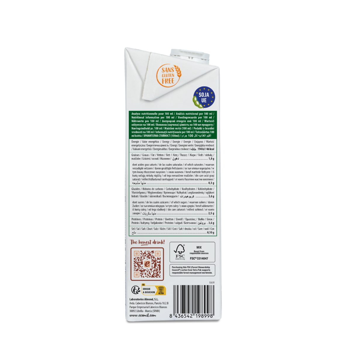 Pack 6x Bebida Vegetal Soja Barista baja en azúcar Ecomil 1 L