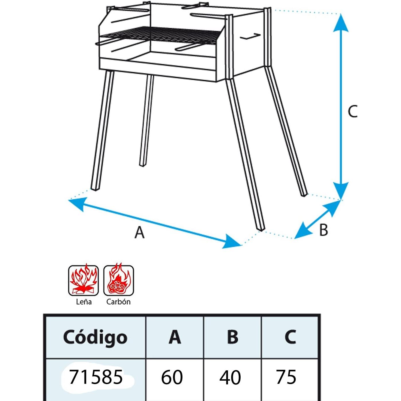 Barbacoa Cuadrada con Soporte para Paellas y Parrilla Cincada Imex el zorro 60x40x75