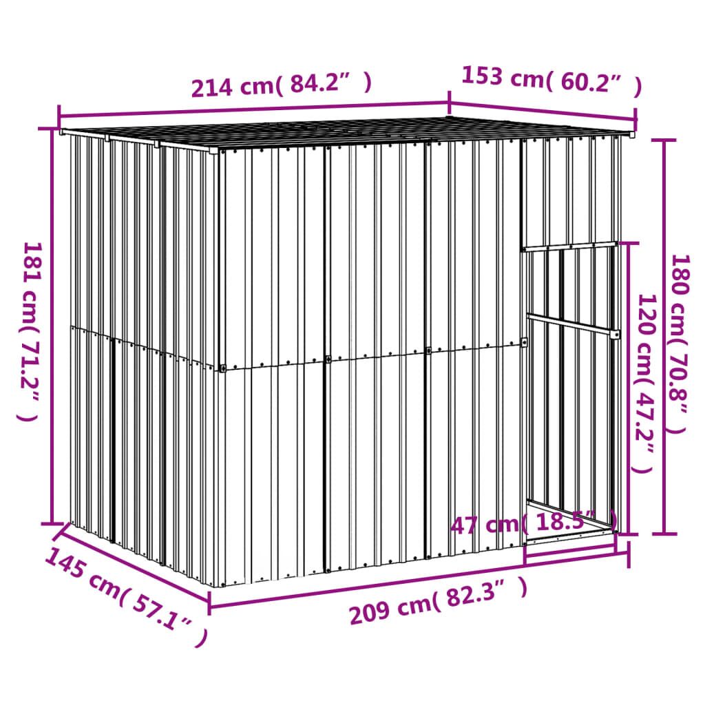 Vidaxl Caseta Perros Tejado Acero Galvanizado Gris Claro 214x153x181cm_4