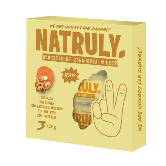Pack 3 x 30 g barrita Raw BIO de Zanahoria y Nueces Natruly