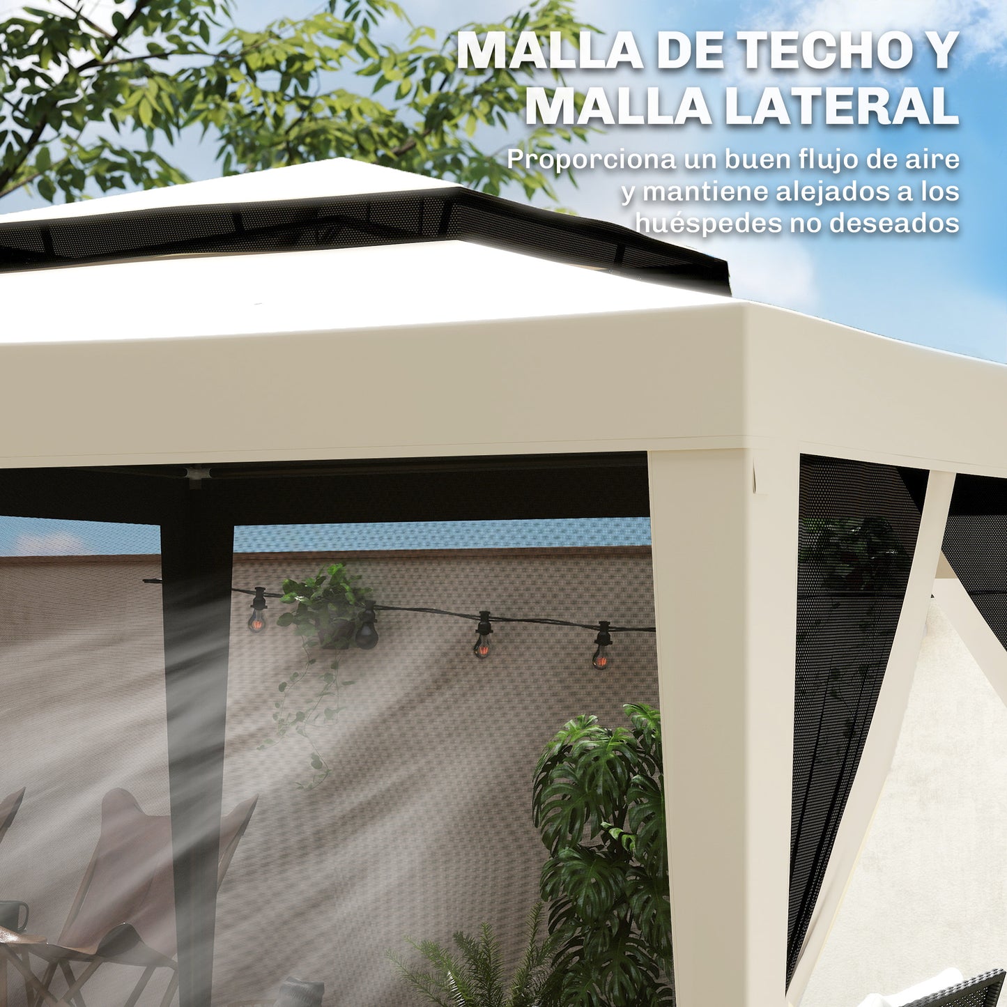 Outsunny Carpa De Jardín 3x3 M Con 4 Mosquiteras Laterales Techo Doble Beige_5