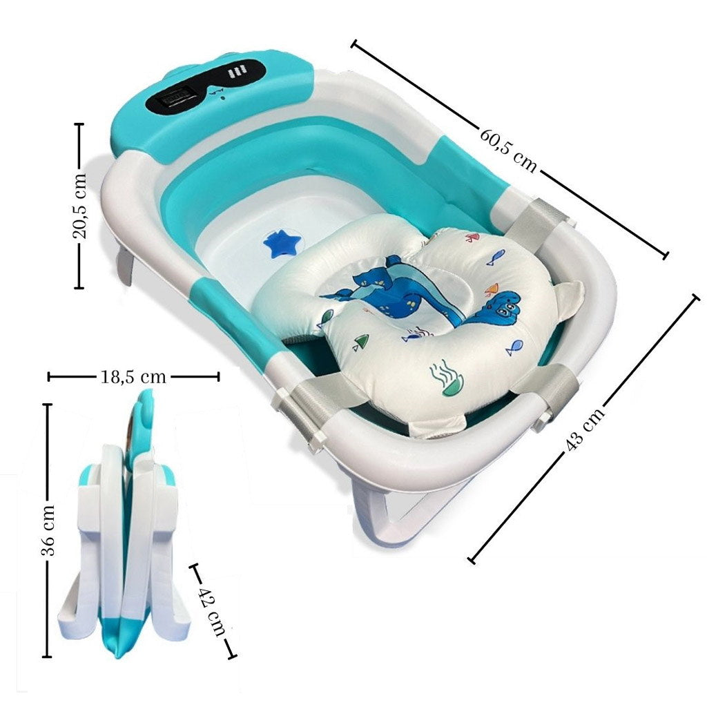 Bathby Bañera Plegable Para Bebés Recién Nacidos, Cojín Dinosaurio, Termómetro, Patas Antideslizantes (azul Dinosaurio)_5