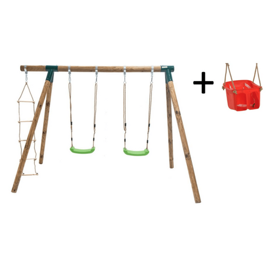 Columpio Doble De Madera Redonda Masgames Kadi L Deluxe + Asiento Bebe.