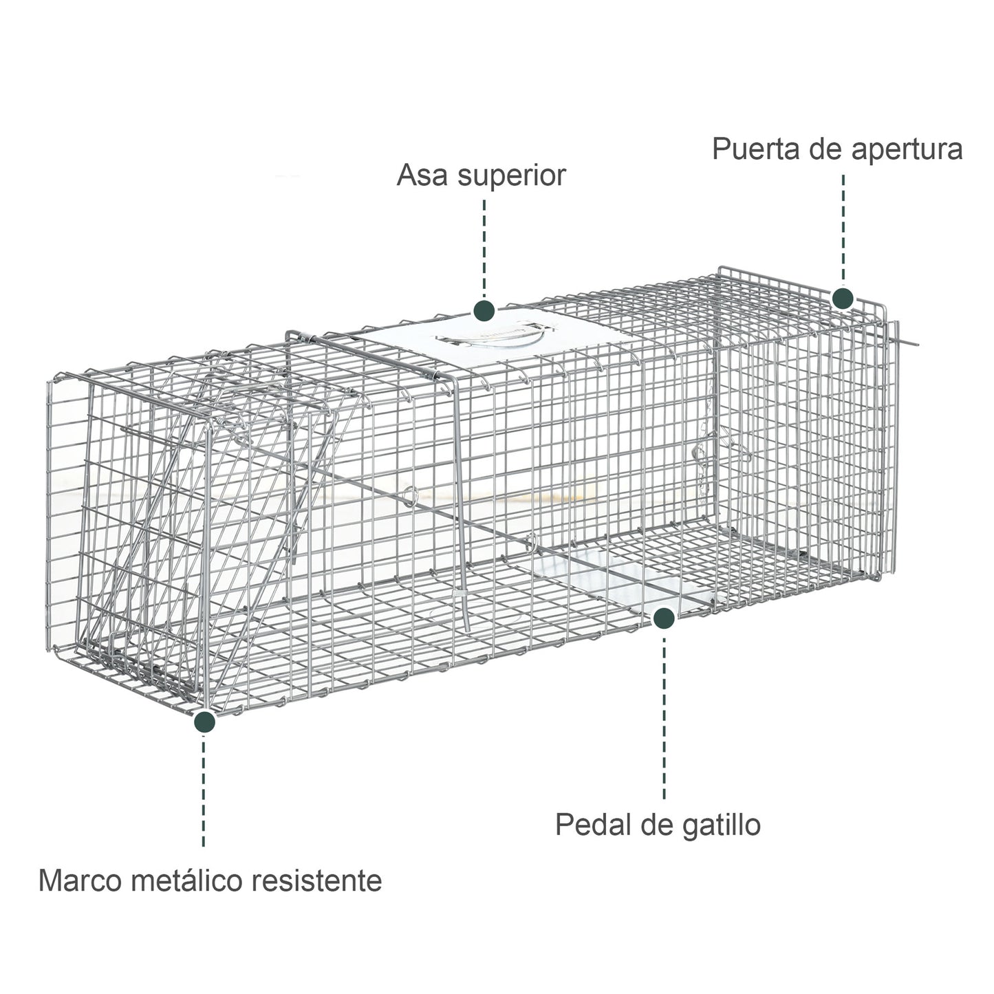 Outsunny Trampa Para Animales Vivos Plegable 93x31x34,5cm Con Puerta Y Asa Plata_5