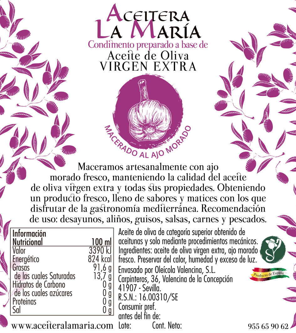 Aceite De Oliva Virgen Extra Macerado Al Ajo Morado 25 Cl Cristal