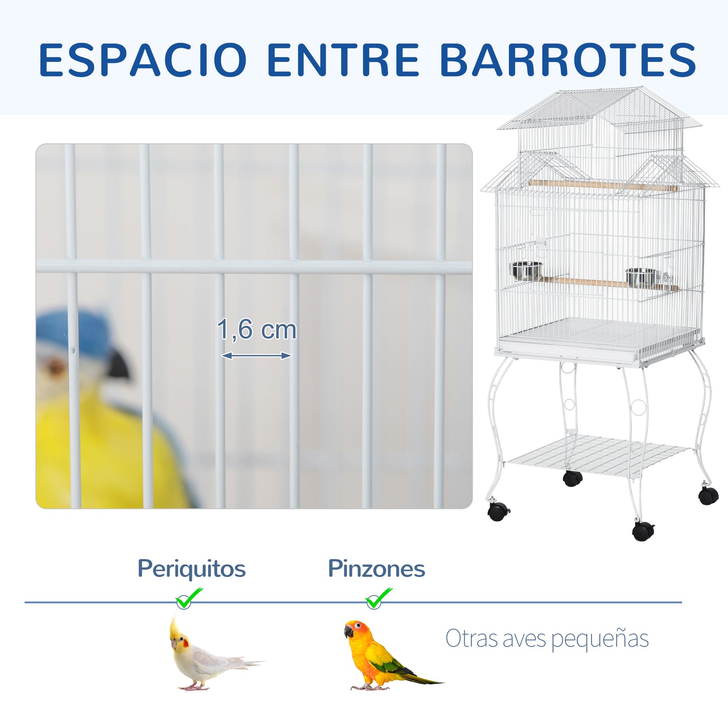 Pawhut Jaula Para Pájaros Con Ruedas 50x49x137cm Con Bandeja Extraíble Comederos_5