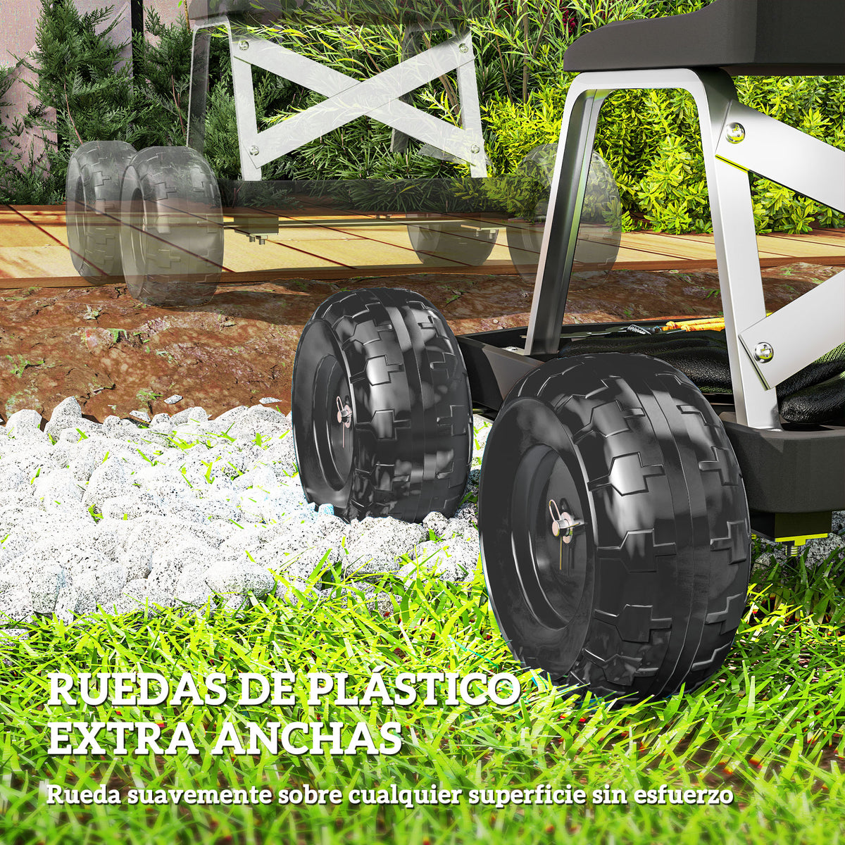Asiento De Jardín Con Ruedas Con Bandeja De Herramientas Para Exterior Negro_5
