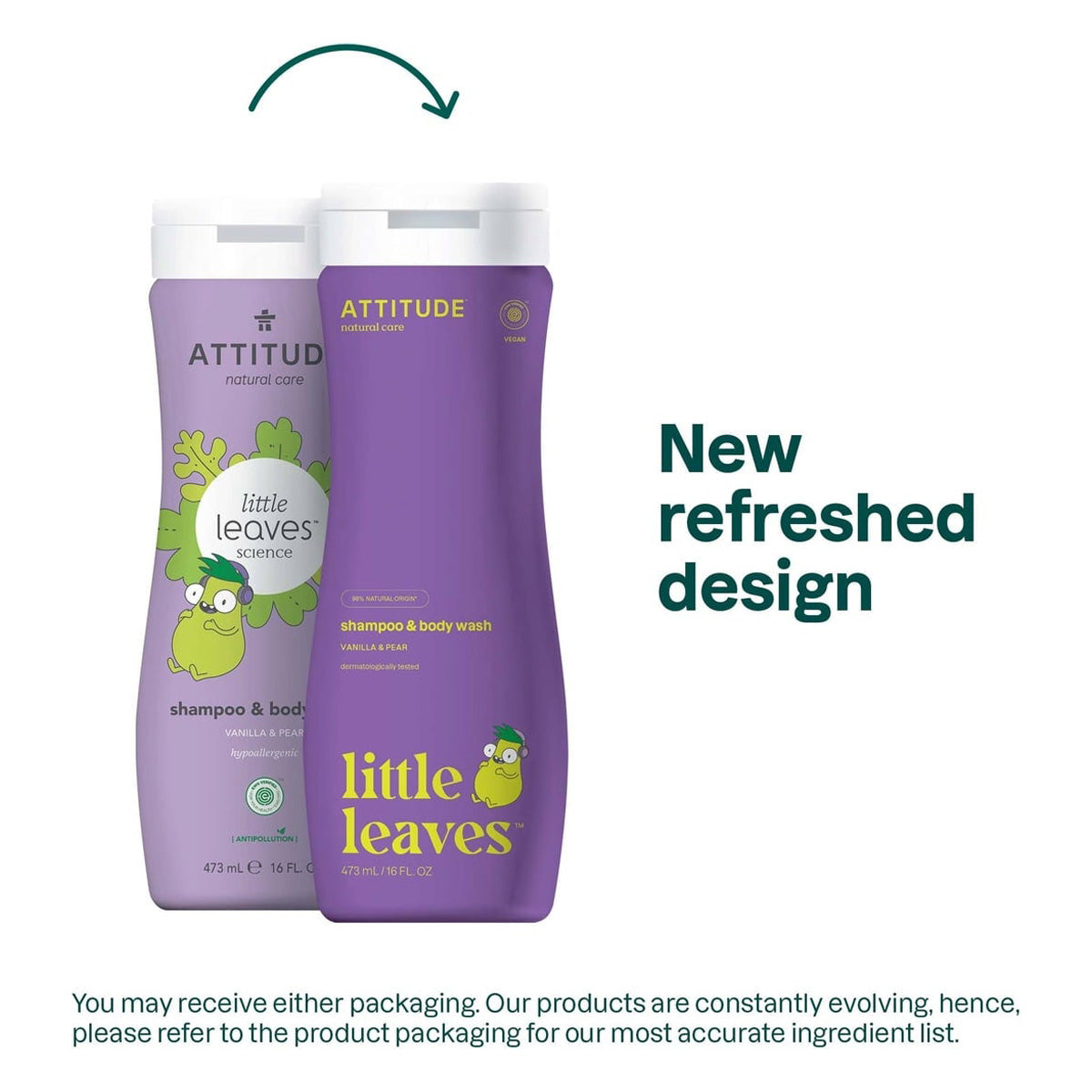 Gel y champú Little Leaves Vainilla y pera para niños, Attitude, 473 ml