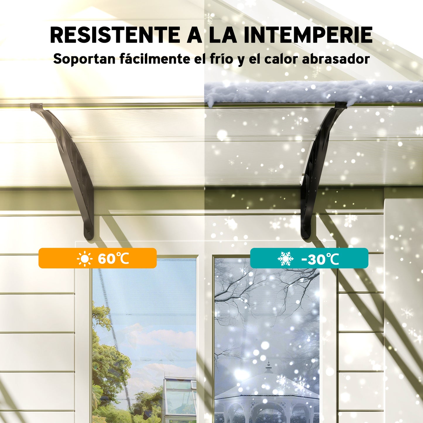 Outsunny Tejadillo De Protección Contra Sol Y Lluvia Para Puertas 90x295x23,5 Cm_5