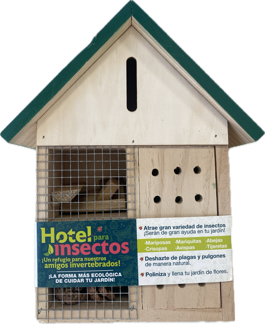 Hotel De Insectos Easy-bug, Madera Certificada Fsc. Techo Color Verde.