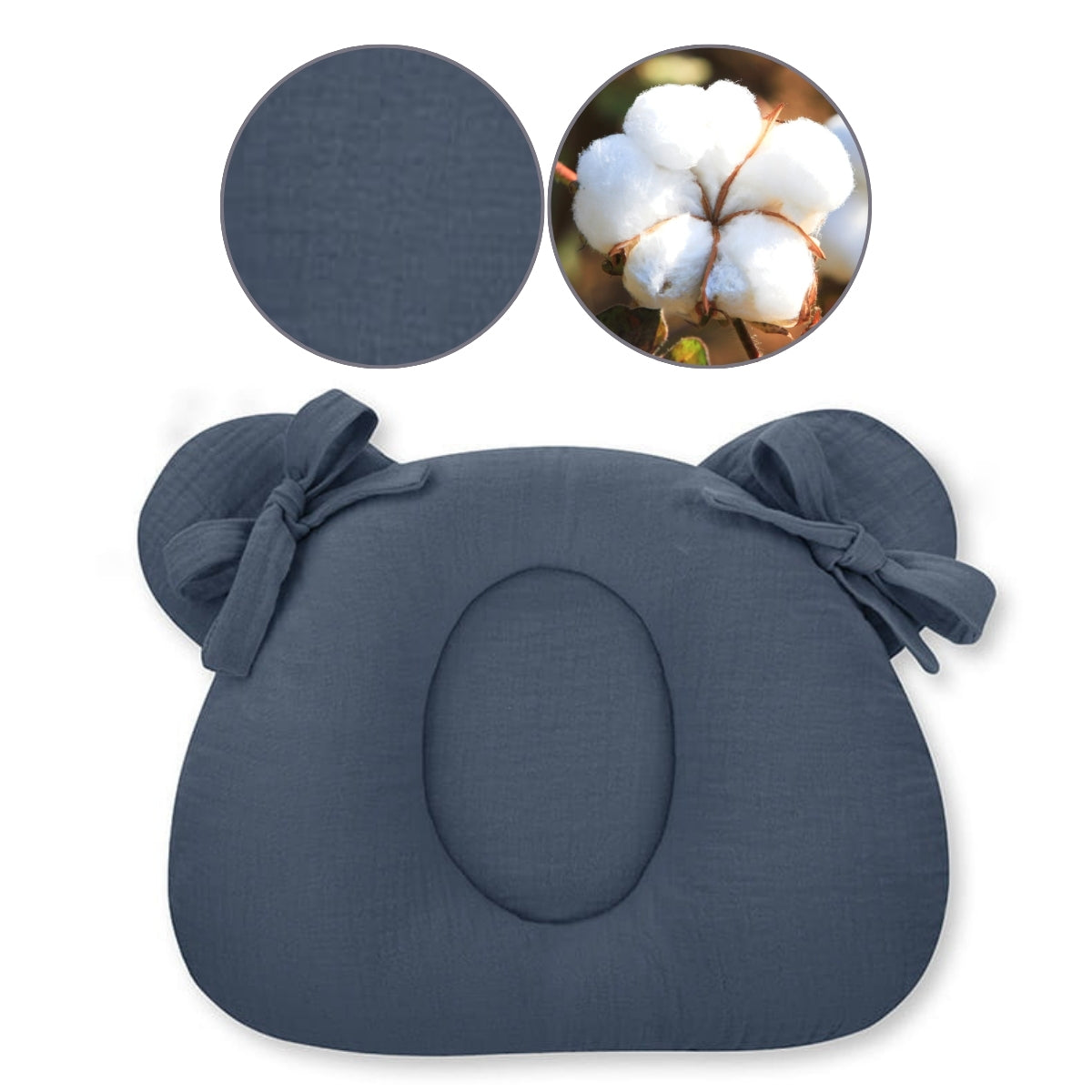 Almohada Cojin Plagiocefalia Bebés Muselina Petrol