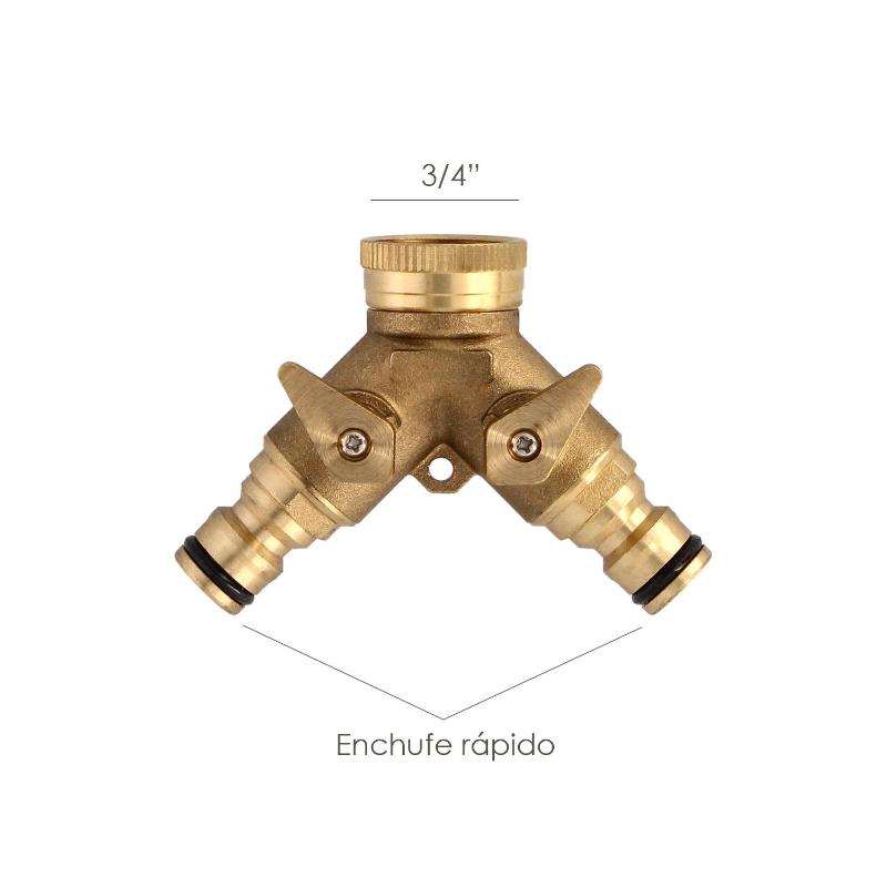 Adaptador Manguera Laton 2 Tomas Para Grifo 3/4_1