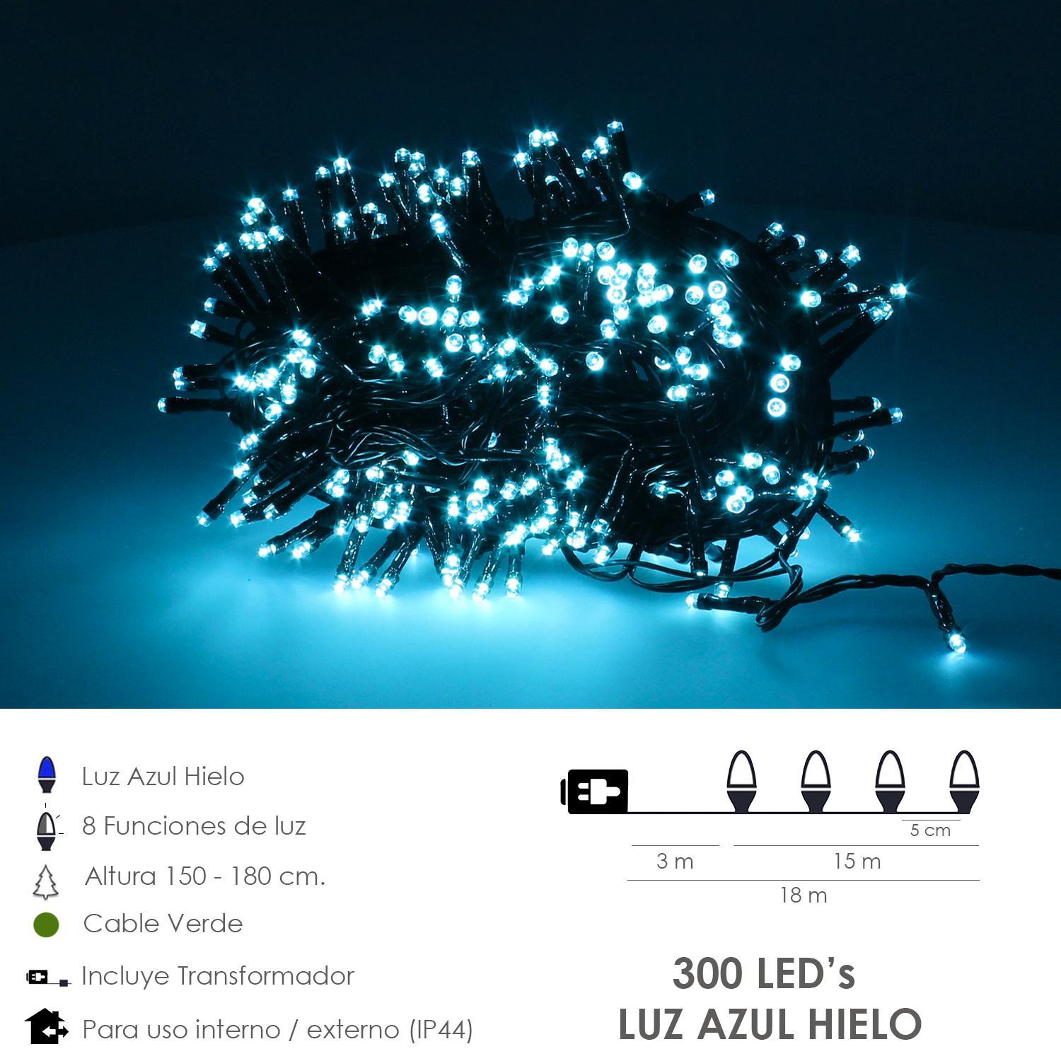 Guirnalda Luces Navidad 300 Leds Color Azul Hielo. Luz Navidad Interiores Y Exteriores Ip44